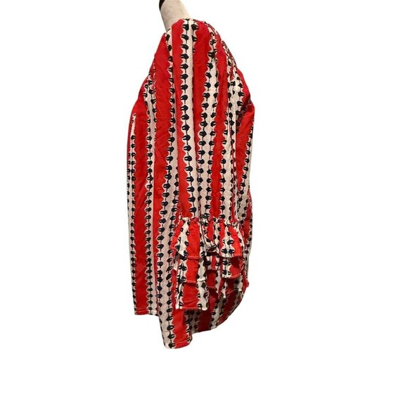 Roller Rabbit 3/4 Sleeve Red White and Blue Baggy Off the Shoulder Blouse Size L - Picture 7 of 16